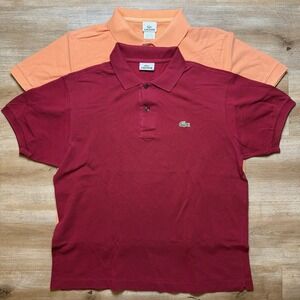Lacoste Polo Shirt Men Medium Short Sleeve Croc Logo Red Orange Lot of 2 Preppy